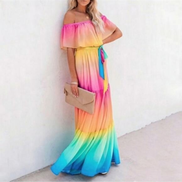 NWT Strapless Rainbow 2XL Summer Maxi Dress - Picture 9 of 14